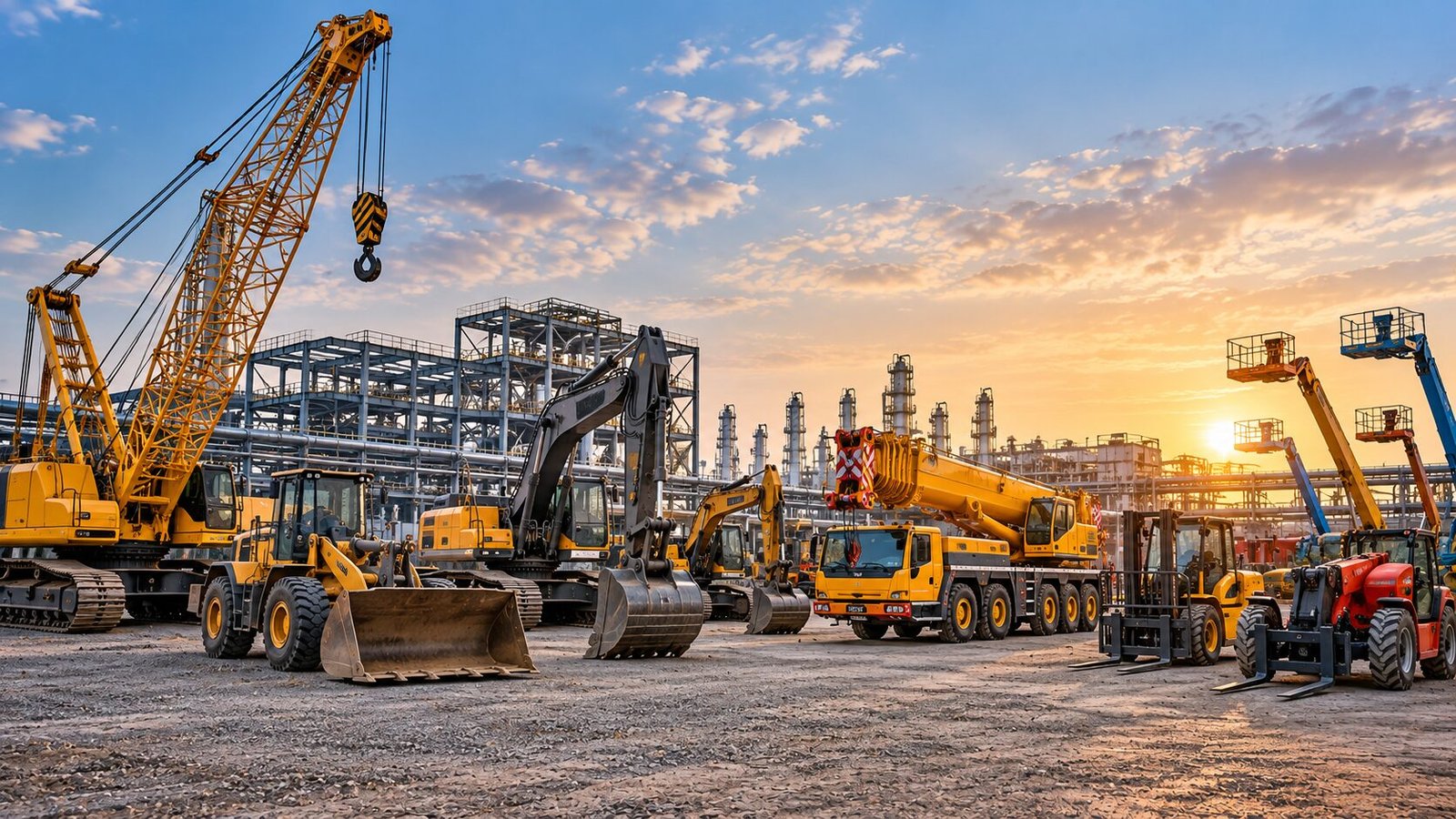 Cranes and heavy equipment at an industrial site